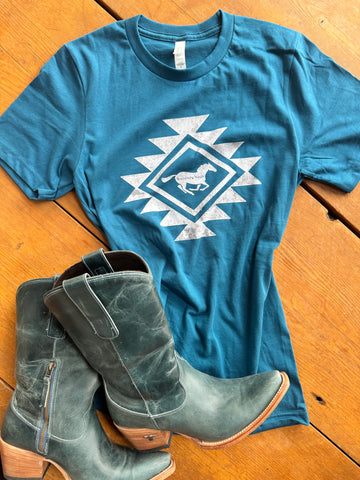 Deep Teal/Grey Aztec Logo Tee