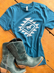 Deep Teal/Grey Aztec Logo Tee