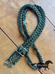 8ft Olive & Black Diamonds Braided Reins