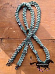 8ft Teal & Tan Braided Reins