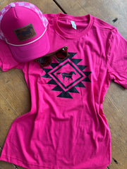 Fuchsia/Black Aztec Logo Tee