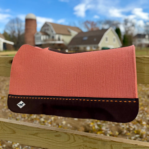 30x28” Western Wool Saddle Pad - Coral with Copper Buckstitch