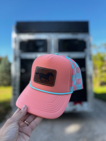 Coral & Mint Checkered WhinneyWear Patch Hat