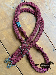 8ft Red & Black Stripes Braided Reins