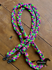 8ft Purple, Pink & Lime Braided Reins