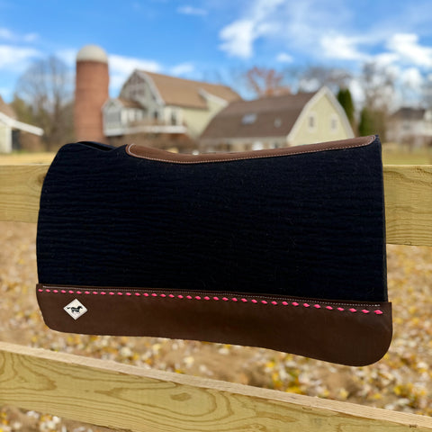 30x28” Western Wool Saddle Pad - Black with Pink Buckstitch