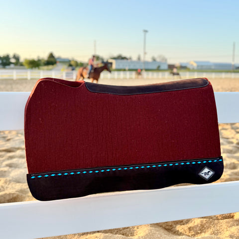 30x28” Western Wool Saddle Pad - Rust with Turquoise Buckstitch
