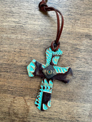 Turquoise & Brown Aztec Saddle Cross