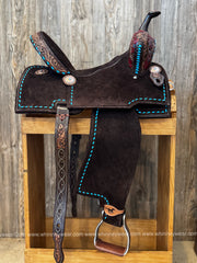 14” WhinneyLite Poppy Tooled Barrel Saddle - 6 3/4” gullet