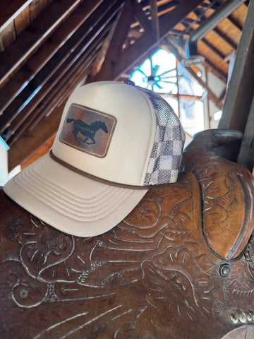 Beige & Brown Checkered WhinneyWear Patch Hat