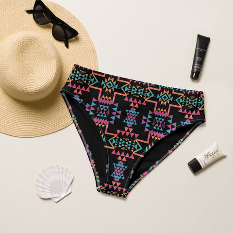 Neon Aztec high-waisted bikini bottom