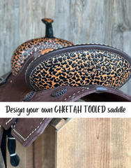 Custom Cheetah Tooled Barrel Saddle - Free Saddle Pad