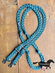 8ft Teal & Grey Braided Reins