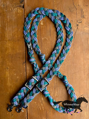 8ft Teal/Lilac/Grey Braided Reins