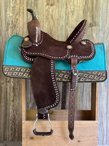 Aztec Tooled Saddle Pad - Turquoise