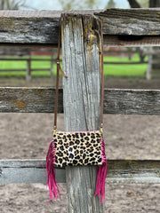 “Lauren” Cheetah & Pink Fringe Purse
