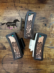 Hand Tooled Cactus/Turquoise Hair Clip