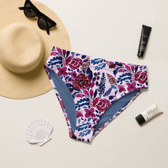 Burgundy Bloom high-waisted bikini bottom