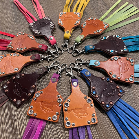 Leather Fringe & Bling Keychain