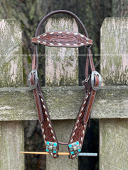 Dark Oil Feather Tooled Browband Headstall