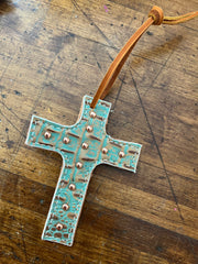Aqua/Brown Croc Saddle Cross
