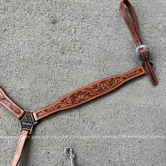 Light oil Sunflower Tooled Narrow Breastcollar